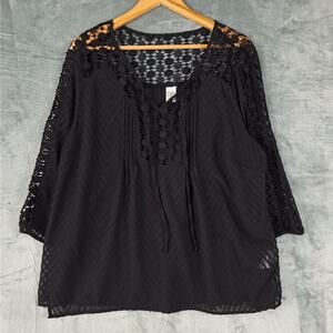 Bila Top XL Black Boho Embroidered‎ Crochet Lace Fairy Grunge Whimsygoth Peasant